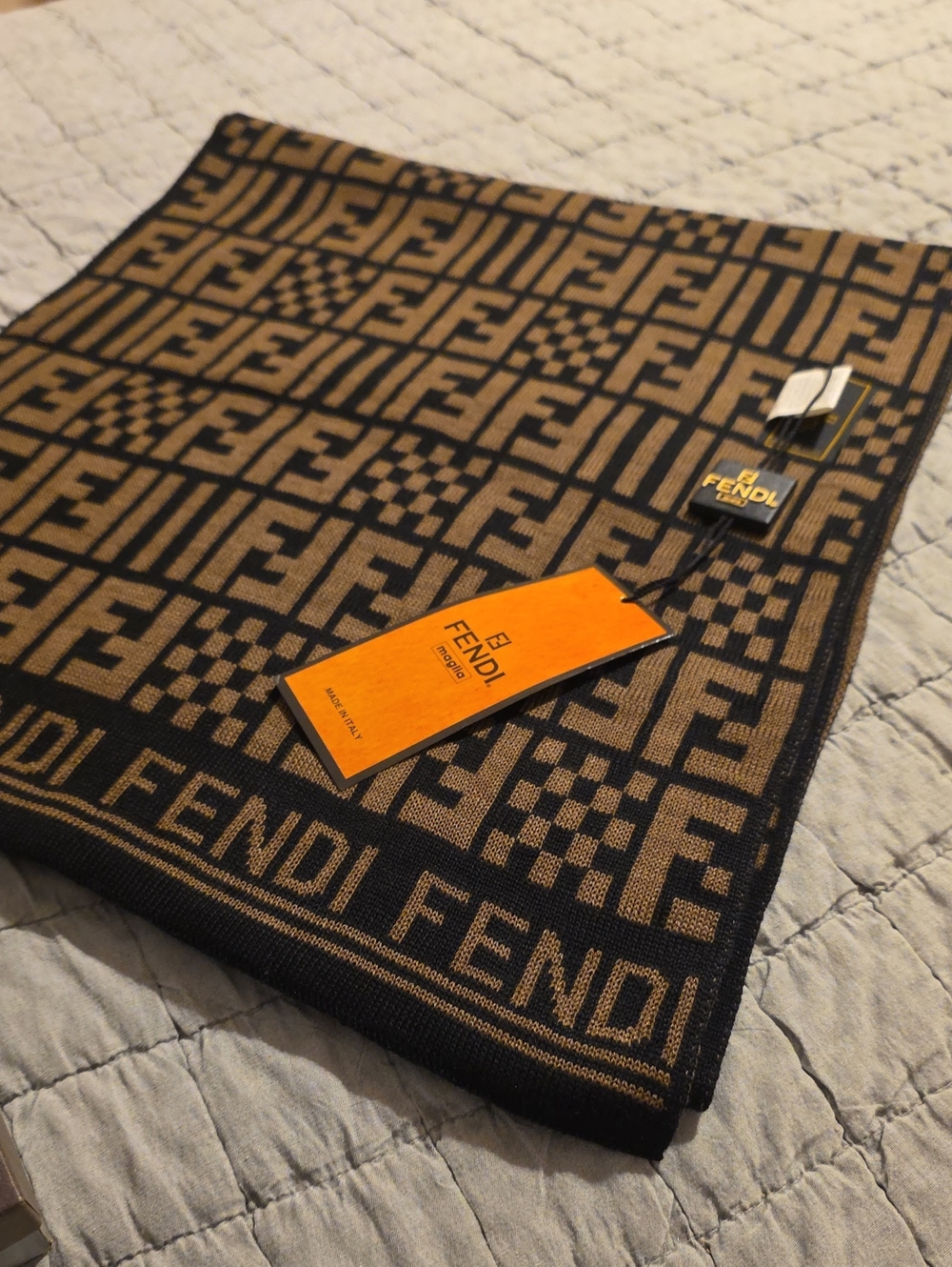 Fendi Brown and Black FF Logo Knit Scarf/ BNWT/ UNISEX
